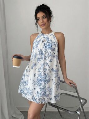 floral a line mini dress Floral Deep V Lace Sleeveless Strappy A-Line Mini Dress